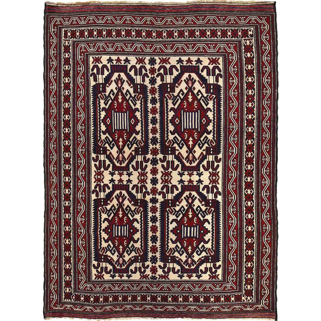 Beige Afghan Saghari Rug 6' 11" x 9' 6" Flat-Weave | No. AL62632