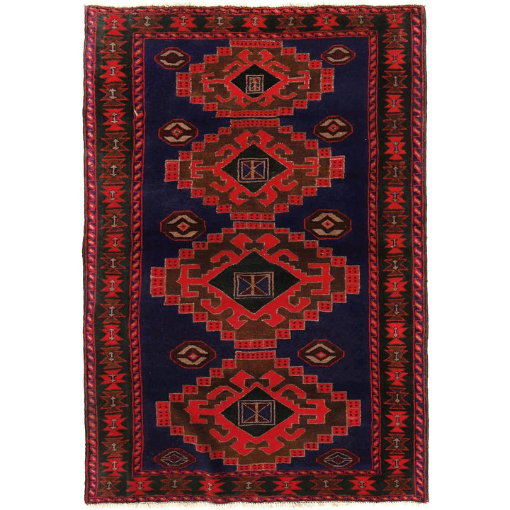 Blue Afghan Baluchi Rug 4' 5" x 6' 5" Hand-Knotted | No. AL62653