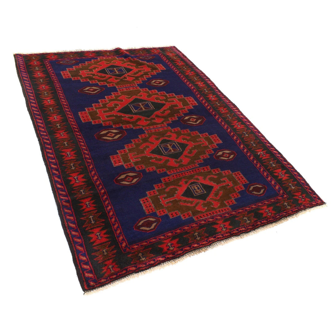 Blue Afghan Baluchi Rug 4' 5" x 6' 5" Hand-Knotted | No. AL62653