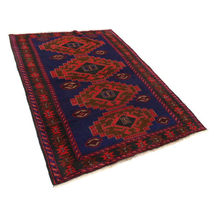 Blue Afghan Baluchi Rug 4' 5" x 6' 5" Hand-Knotted | No. AL62653