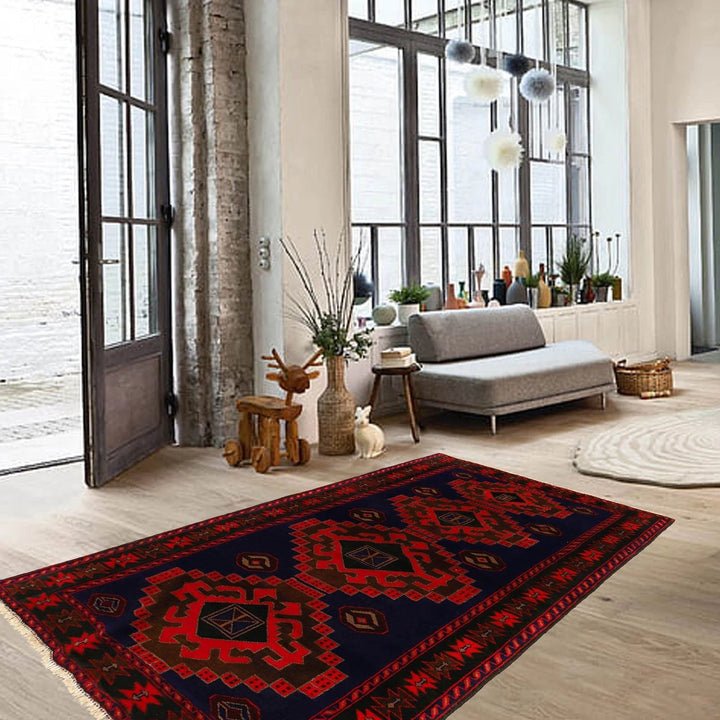 Blue Afghan Baluchi Rug 4' 5" x 6' 5" Hand-Knotted | No. AL62653