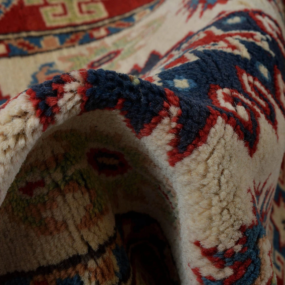 Ivory Afghan Kazak Rug 2' 9" x 4' 2" Hand-Knotted | No. AL62677