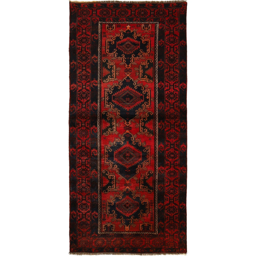 Red Afghan Baluchi Rug 4' 0" x 8' 10" Hand-Knotted | No. AL62822