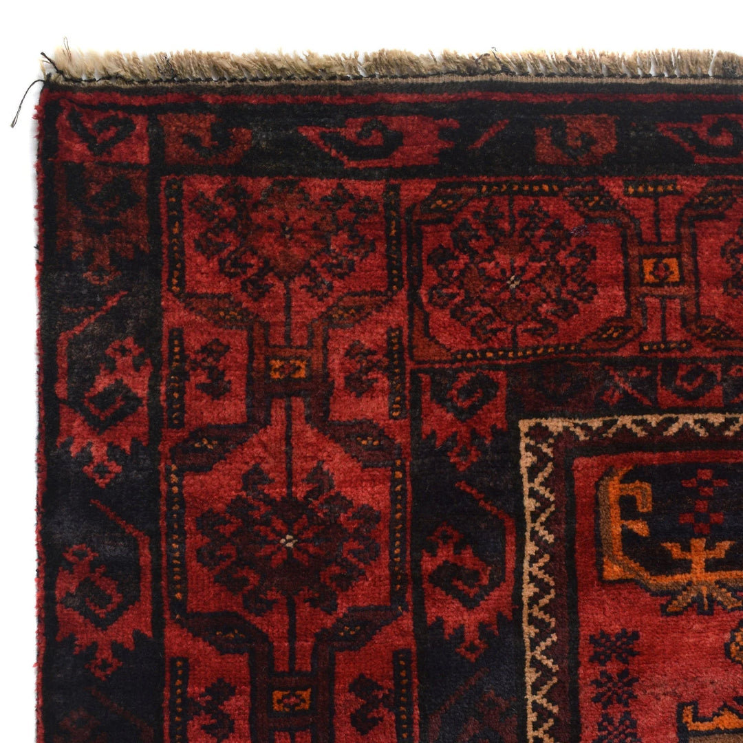 Red Afghan Baluchi Rug 4' 0" x 8' 10" Hand-Knotted | No. AL62822