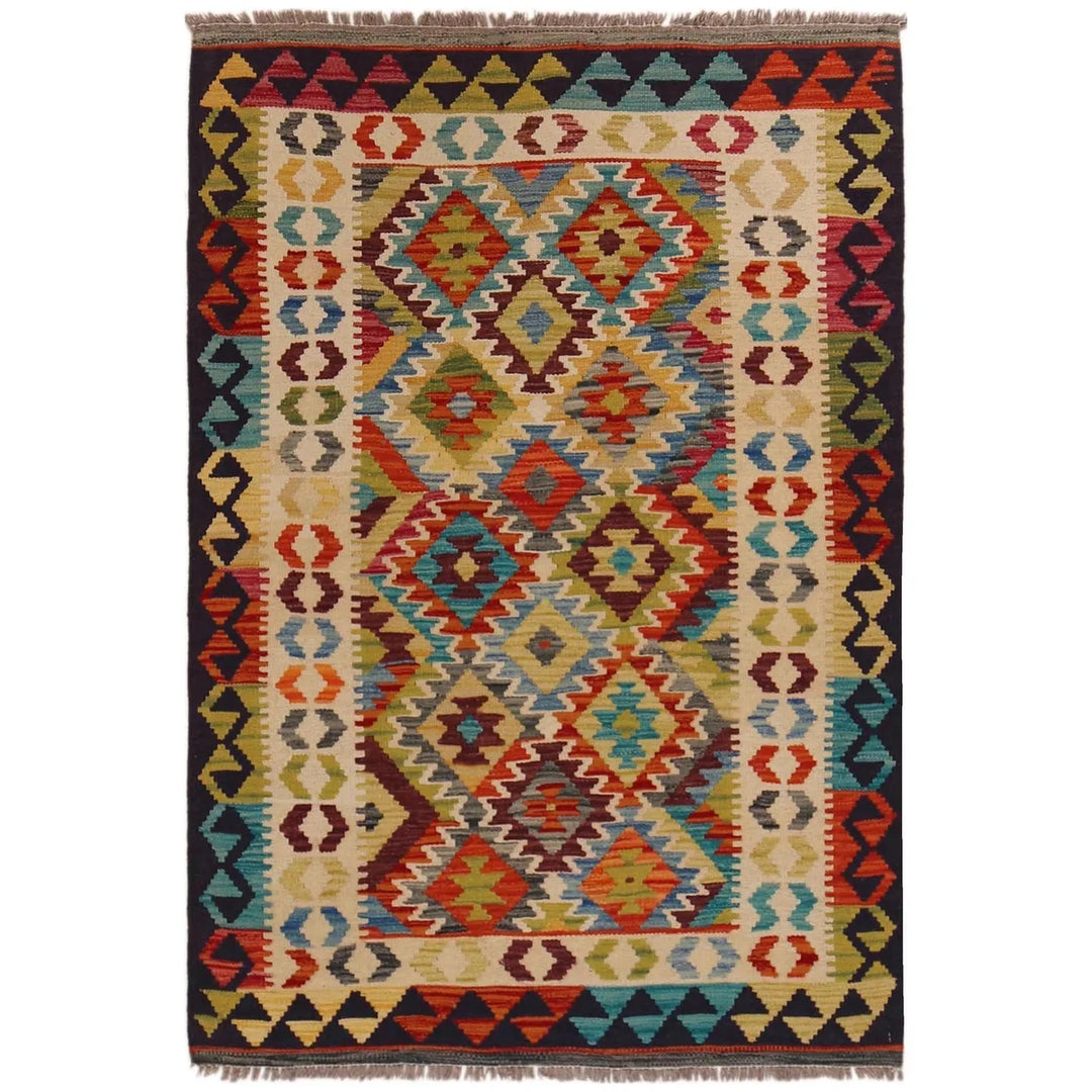 Afghan Kilim Rug 3' 3" x 4' 11" Flat-Weave | No. AL62863