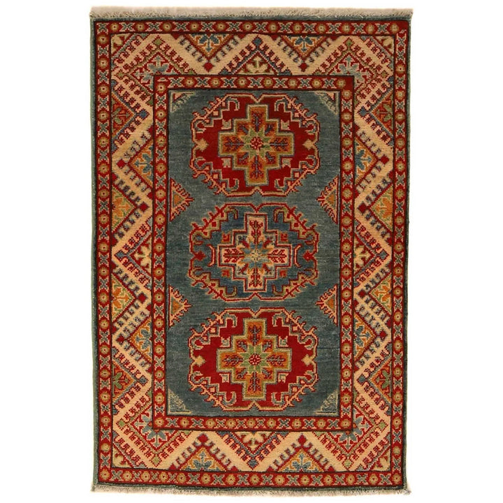 Blue Afghan Kazak Rug 2' 8" x 4' 0" Hand-Knotted | No. AL62868