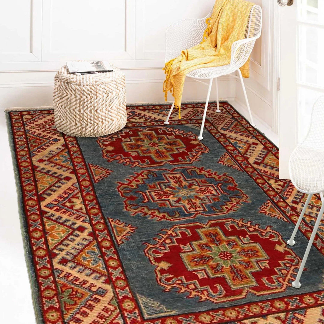 Blue Afghan Kazak Rug 2' 8" x 4' 0" Hand-Knotted | No. AL62868