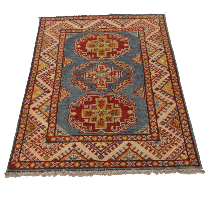 Blue Afghan Kazak Rug 2' 8" x 4' 0" Hand-Knotted | No. AL62868