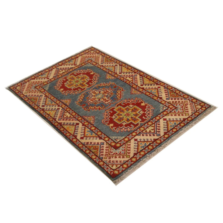Blue Afghan Kazak Rug 2' 8" x 4' 0" Hand-Knotted | No. AL62868