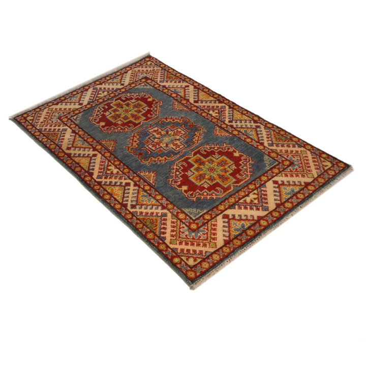 Blue Afghan Kazak Rug 2' 8" x 4' 0" Hand-Knotted | No. AL62868