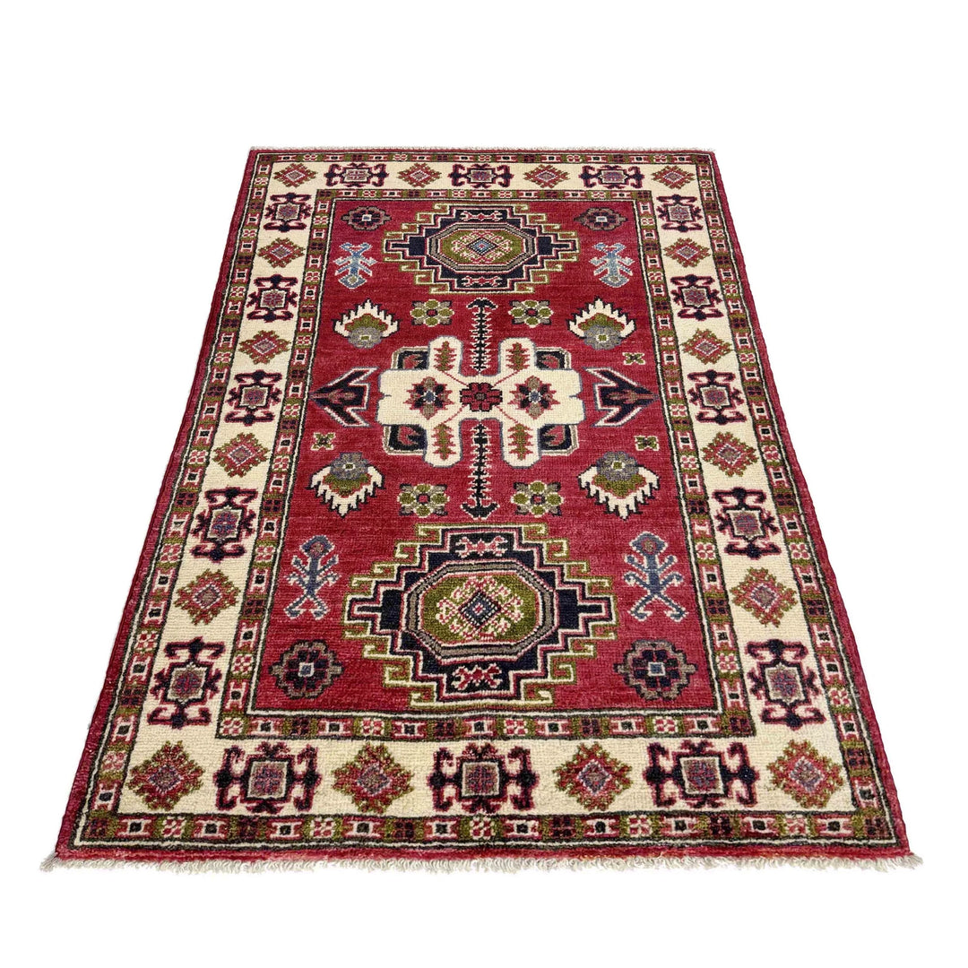 Red Afghan Kazak Rug 2' 7" x 4' 2" Hand-Knotted | No. AL62931