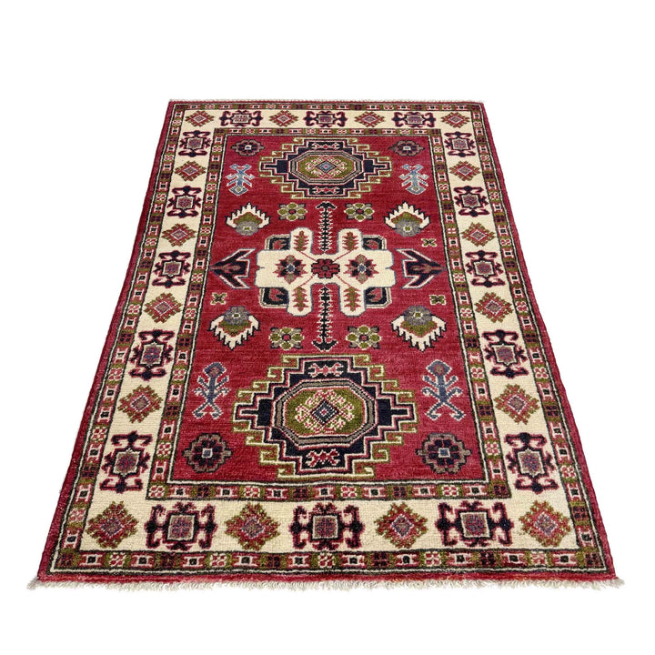 Red Afghan Kazak Rug 2' 7" x 4' 2" Hand-Knotted | No. AL62931