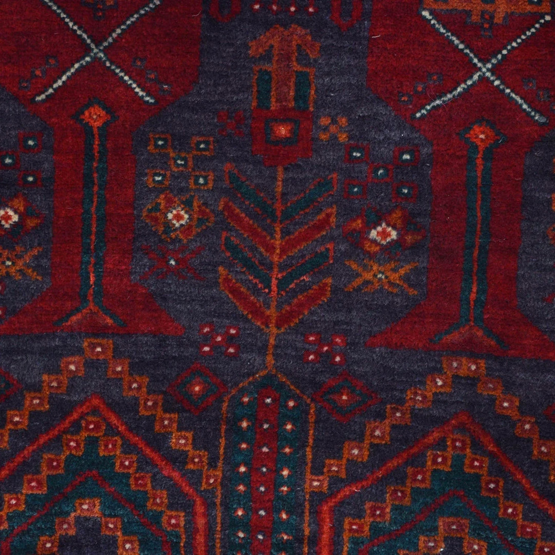 Afghan Baluchi Rug 3' 10" x 9' 8" Hand-Knotted | No. AL62953
