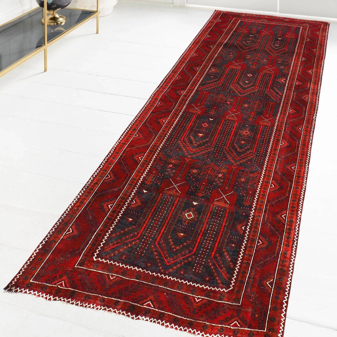 Afghan Baluchi Rug 3' 10" x 9' 8" Hand-Knotted | No. AL62953