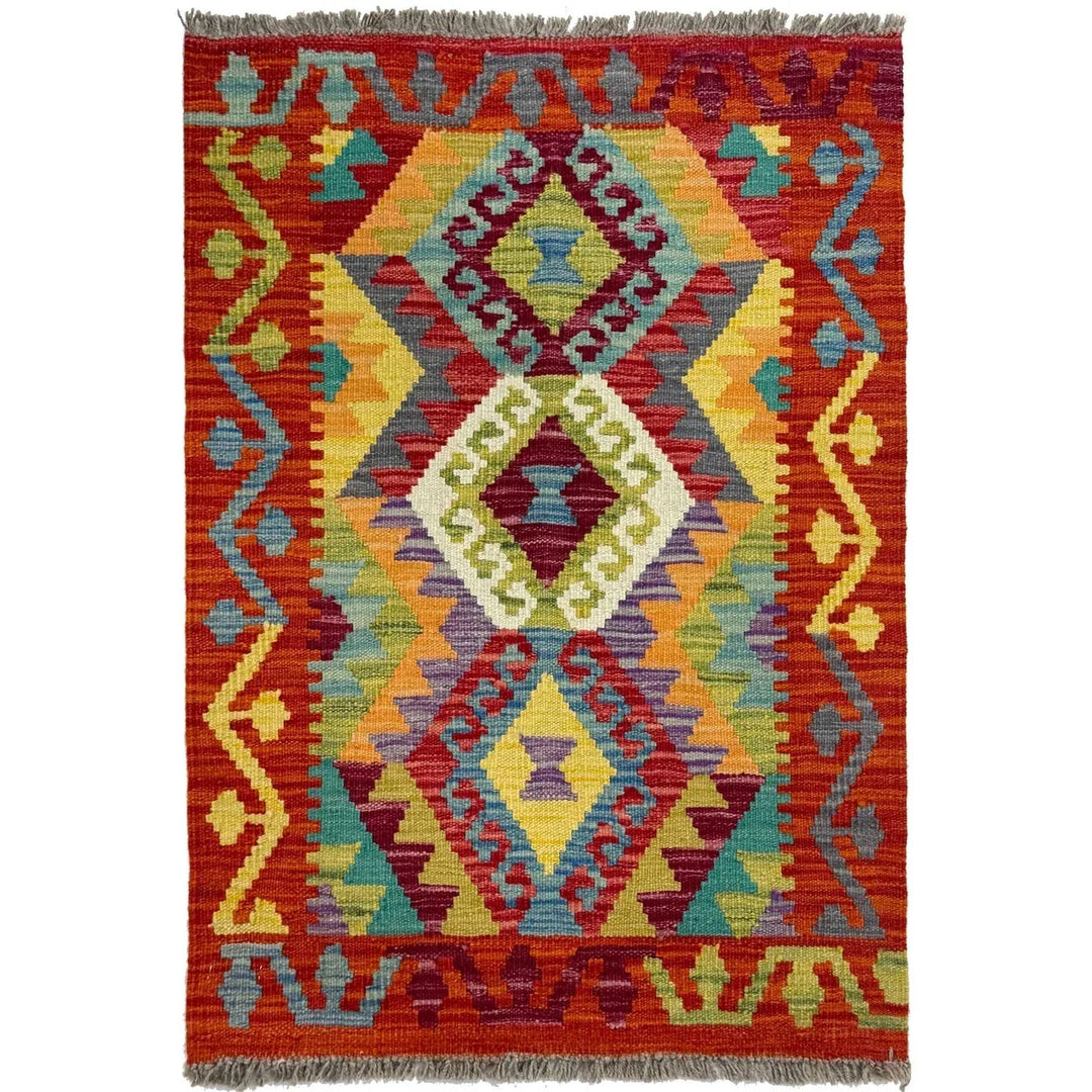 Afghan Vegetable Kilim Rug 2' 1" x 3' 0" Flat-Weave | No. AL62965