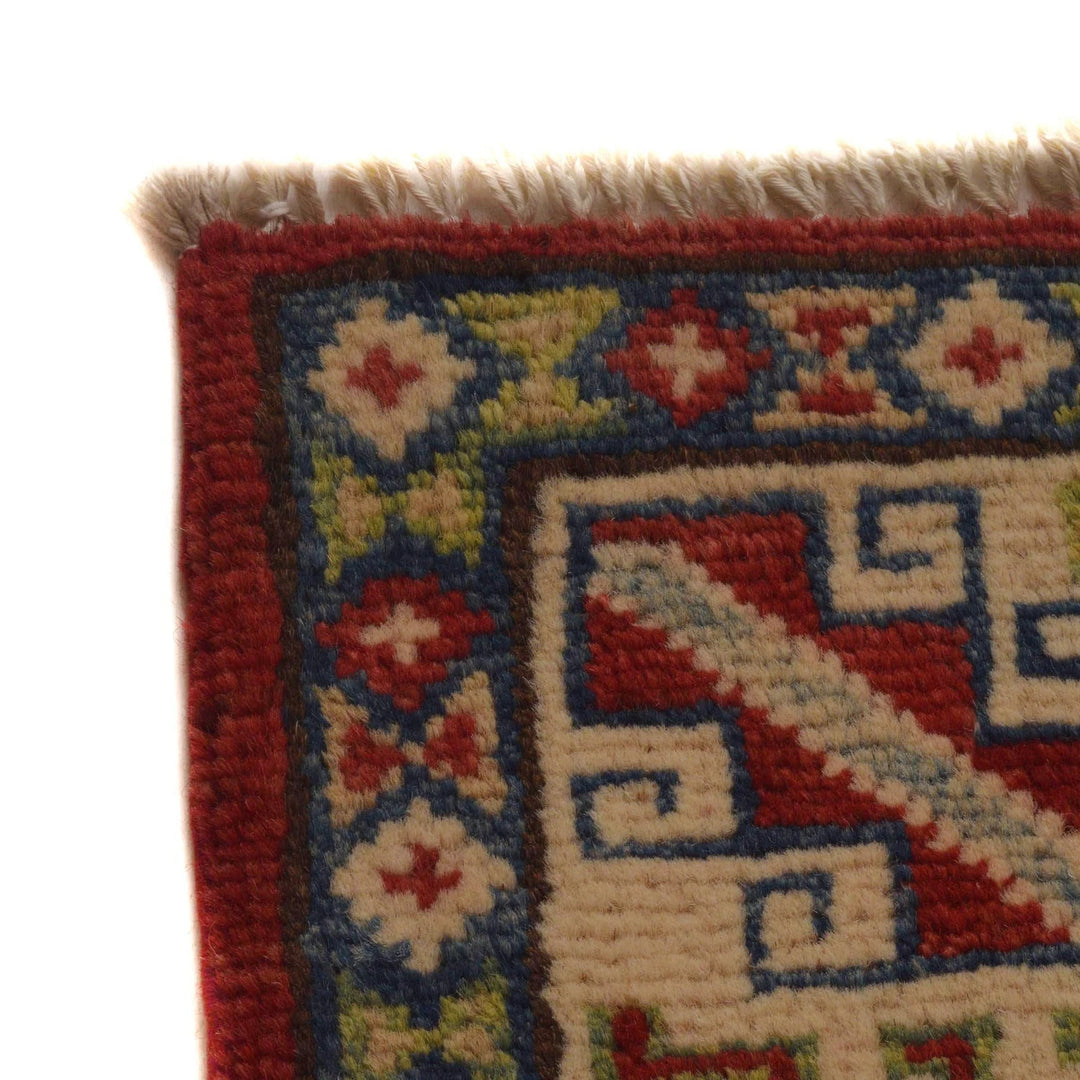Red Afghan Kazak Rug 3' 2" x 4' 9" Hand-Knotted | No. AL63037