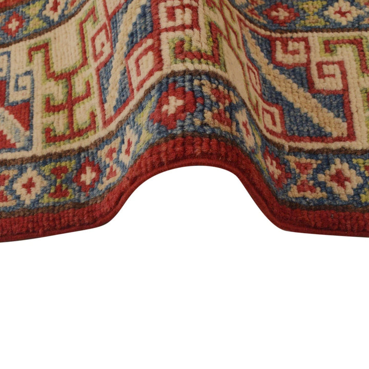 Red Afghan Kazak Rug 3' 2" x 4' 9" Hand-Knotted | No. AL63037