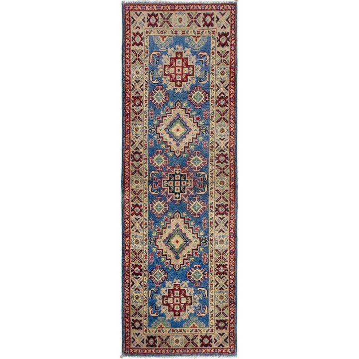 Blue Afghan Kazak Rug 2' 1" x 6' 3" Hand-Knotted | No. AL63041