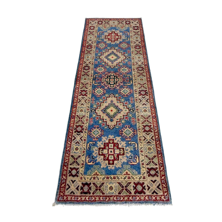 Blue Afghan Kazak Rug 2' 1" x 6' 3" Hand-Knotted | No. AL63041