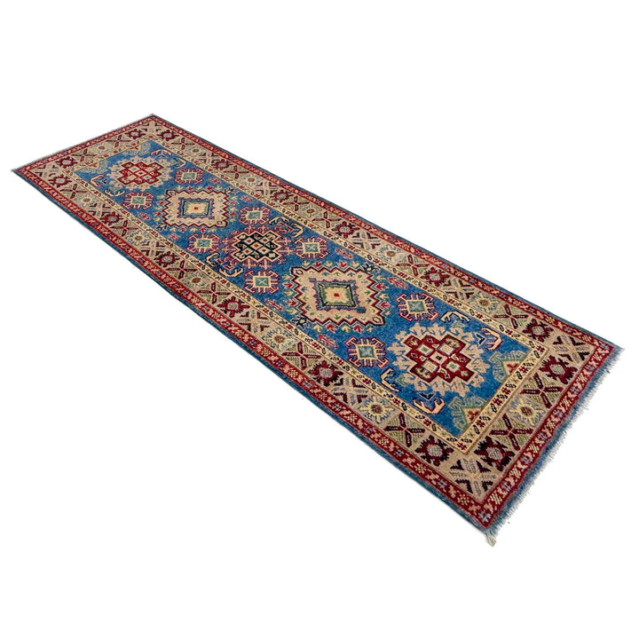 Blue Afghan Kazak Rug 2' 1" x 6' 3" Hand-Knotted | No. AL63041