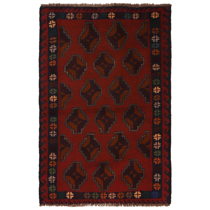 Red Afghan Baluchi Rug 2' 11" x 4' 5" Hand-Knotted | No. AL63058