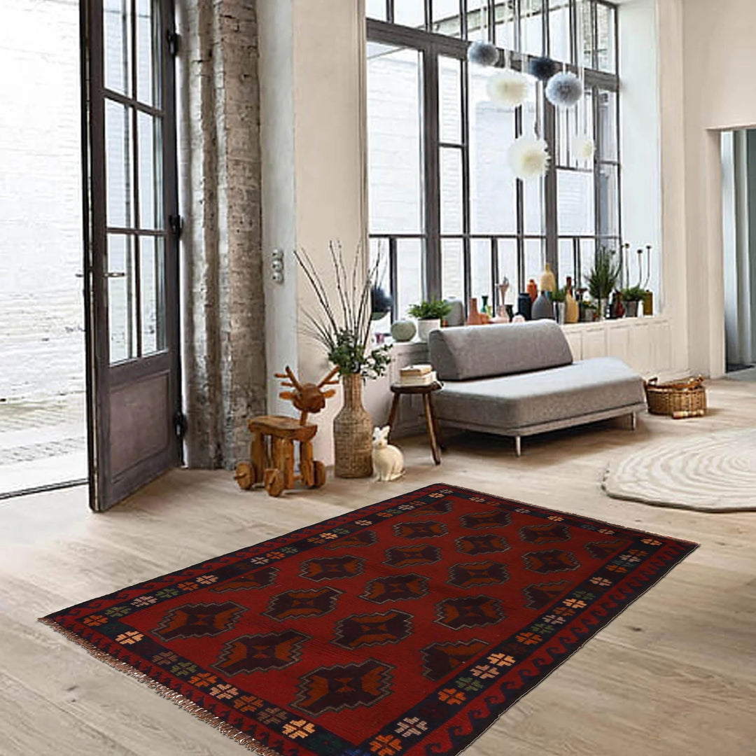 Red Afghan Baluchi Rug 2' 11" x 4' 5" Hand-Knotted | No. AL63058