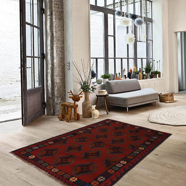 Red Afghan Baluchi Rug 2' 11" x 4' 5" Hand-Knotted | No. AL63058