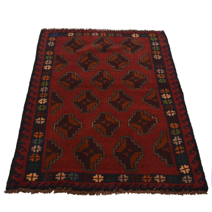 Red Afghan Baluchi Rug 2' 11" x 4' 5" Hand-Knotted | No. AL63058