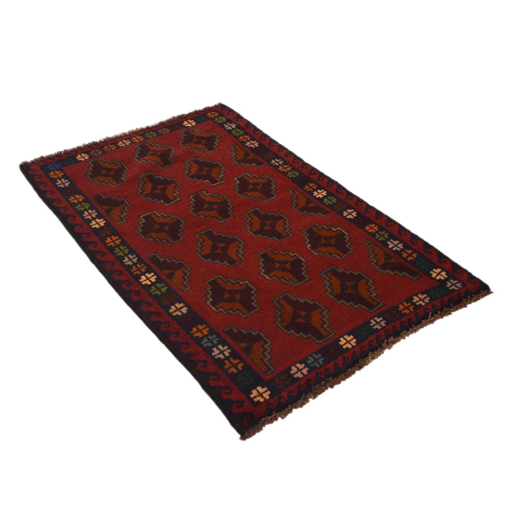 Red Afghan Baluchi Rug 2' 11" x 4' 5" Hand-Knotted | No. AL63058