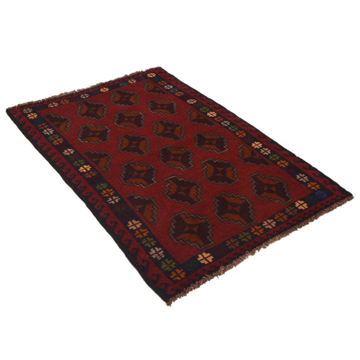 Red Afghan Baluchi Rug 2' 11" x 4' 5" Hand-Knotted | No. AL63058