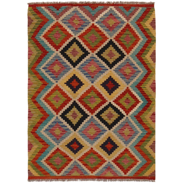 Afghan Kilim Rug 3' 4" x 4' 11" Flat-Weave | No. AL63122