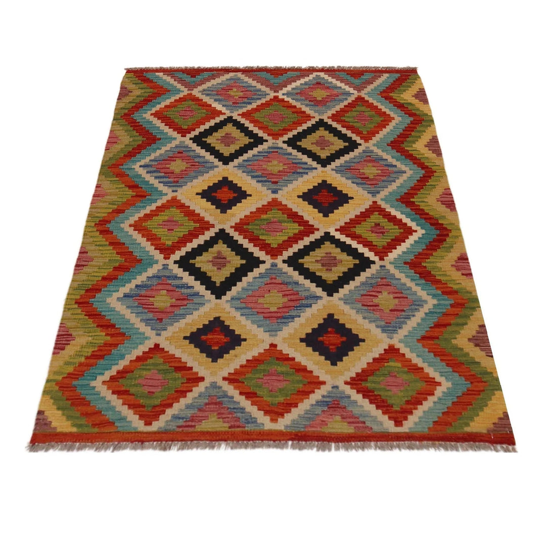 Afghan Kilim Rug 3' 4" x 4' 11" Flat-Weave | No. AL63122