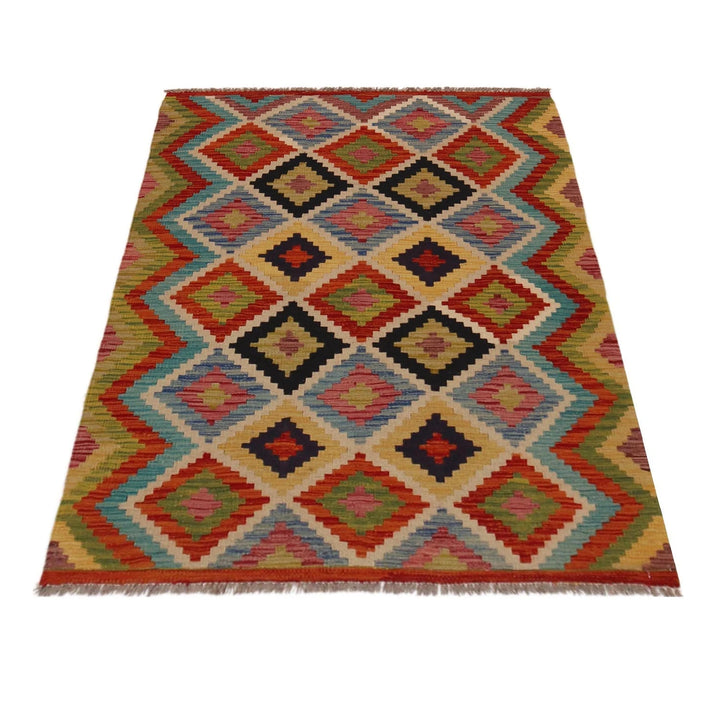 Afghan Kilim Rug 3' 4" x 4' 11" Flat-Weave | No. AL63122