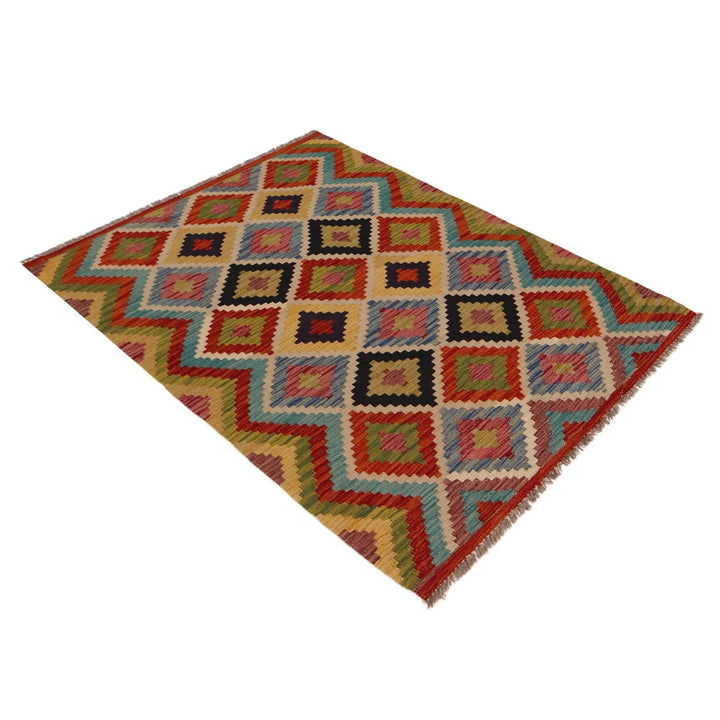 Afghan Kilim Rug 3' 4" x 4' 11" Flat-Weave | No. AL63122