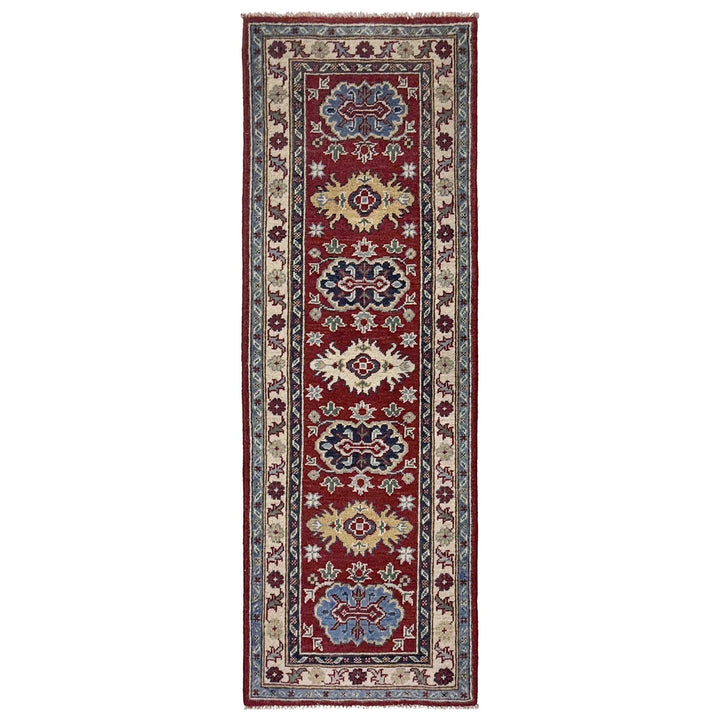 Red Afghan Kazak Rug 2' 0" x 5' 10" Hand-Knotted | No. AL63145