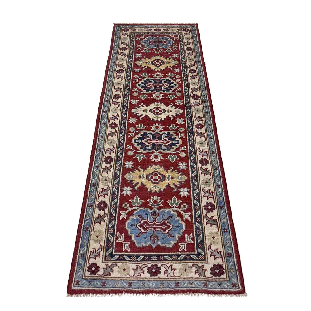 Red Afghan Kazak Rug 2' 0" x 5' 10" Hand-Knotted | No. AL63145