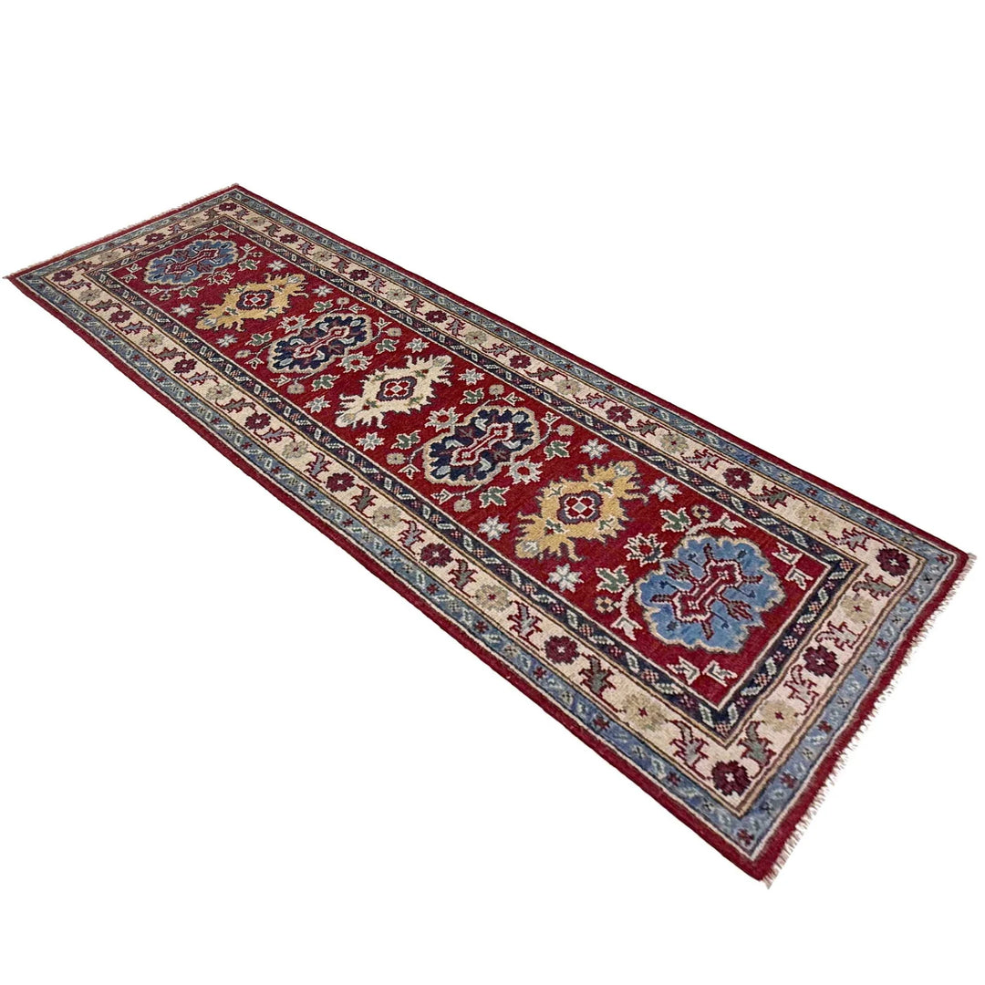 Red Afghan Kazak Rug 2' 0" x 5' 10" Hand-Knotted | No. AL63145