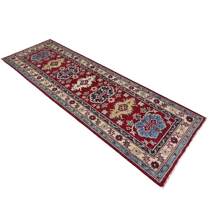 Red Afghan Kazak Rug 2' 0" x 5' 10" Hand-Knotted | No. AL63145