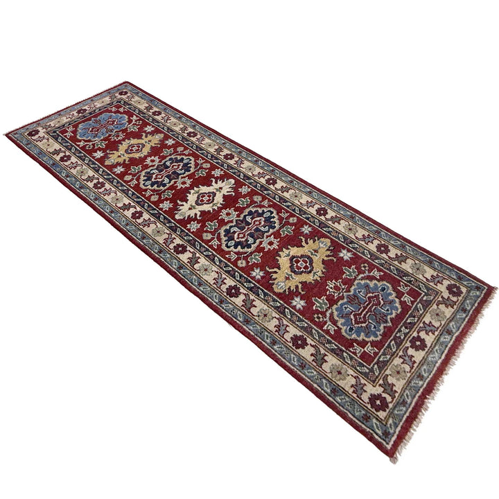 Red Afghan Kazak Rug 2' 0" x 5' 10" Hand-Knotted | No. AL63145