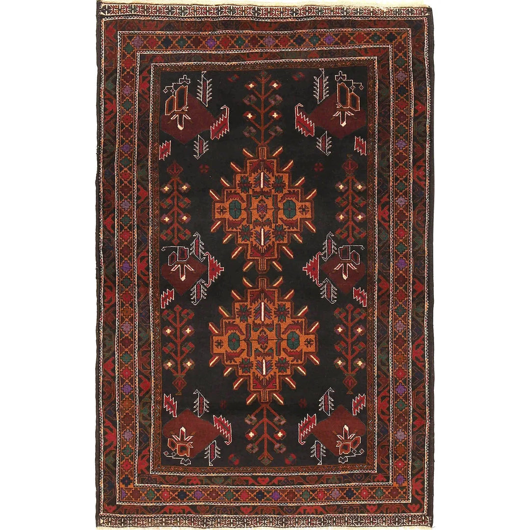 Afghan Baluchi Rug 3' 10" x 6' 2" Hand-Knotted | No. AL63148