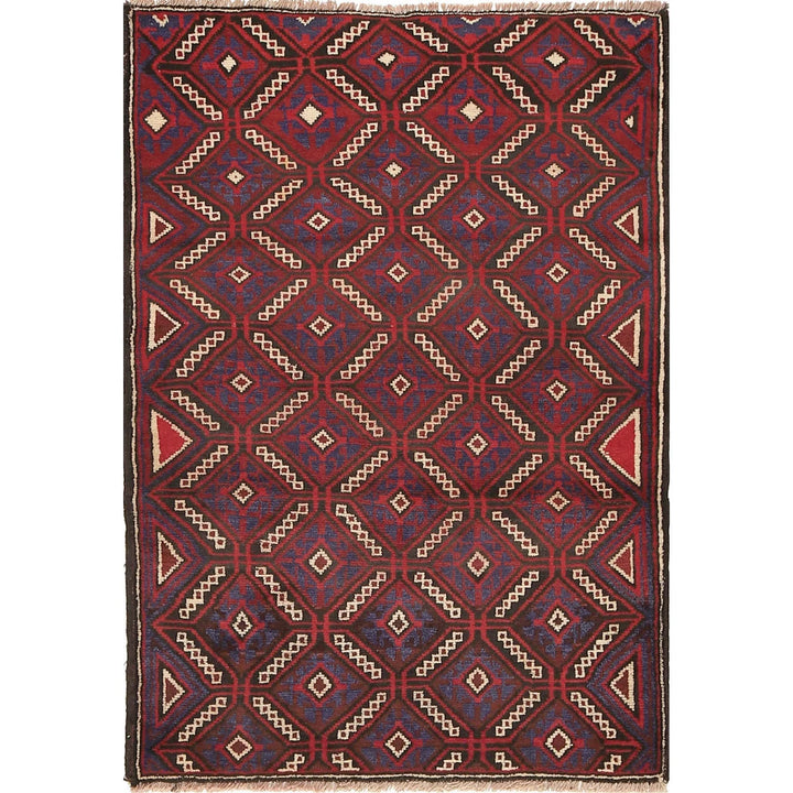 Afghan Baluchi Rug 3' 2" x 4' 7" Hand-Knotted | No. AL63241