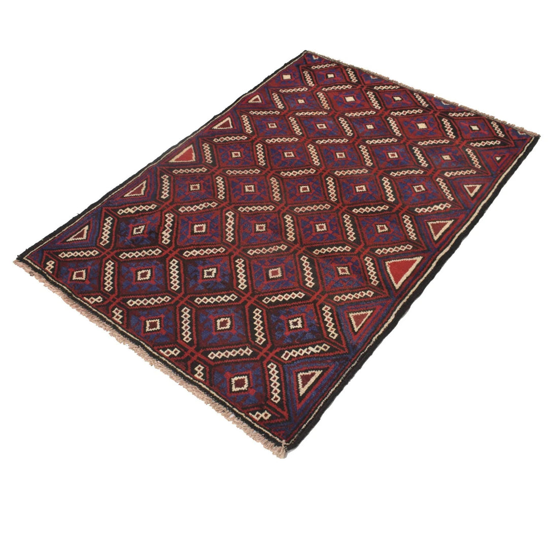 Afghan Baluchi Rug 3' 2" x 4' 7" Hand-Knotted | No. AL63241