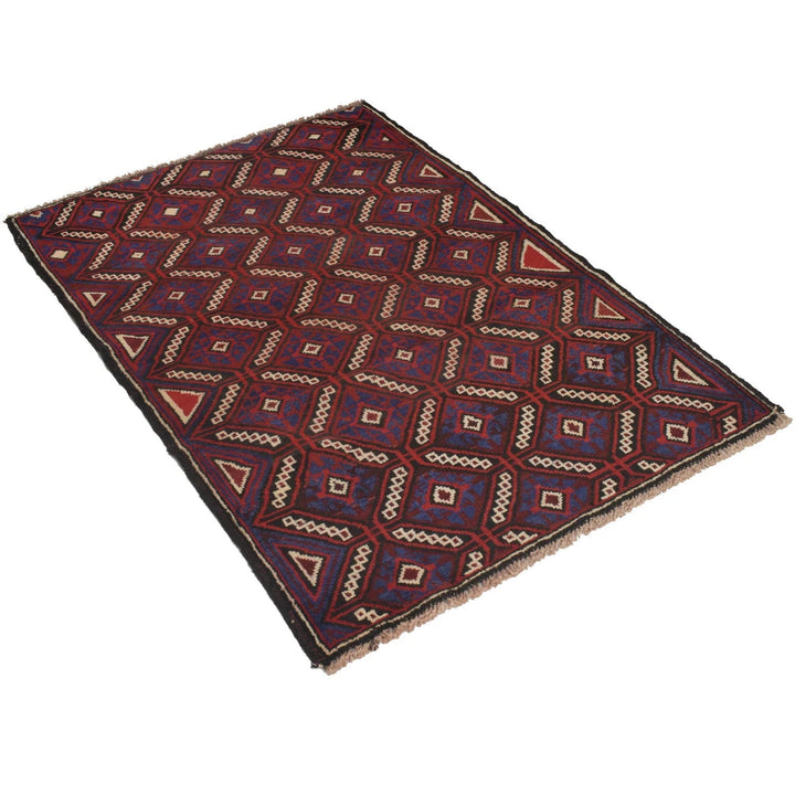 Afghan Baluchi Rug 3' 2" x 4' 7" Hand-Knotted | No. AL63241