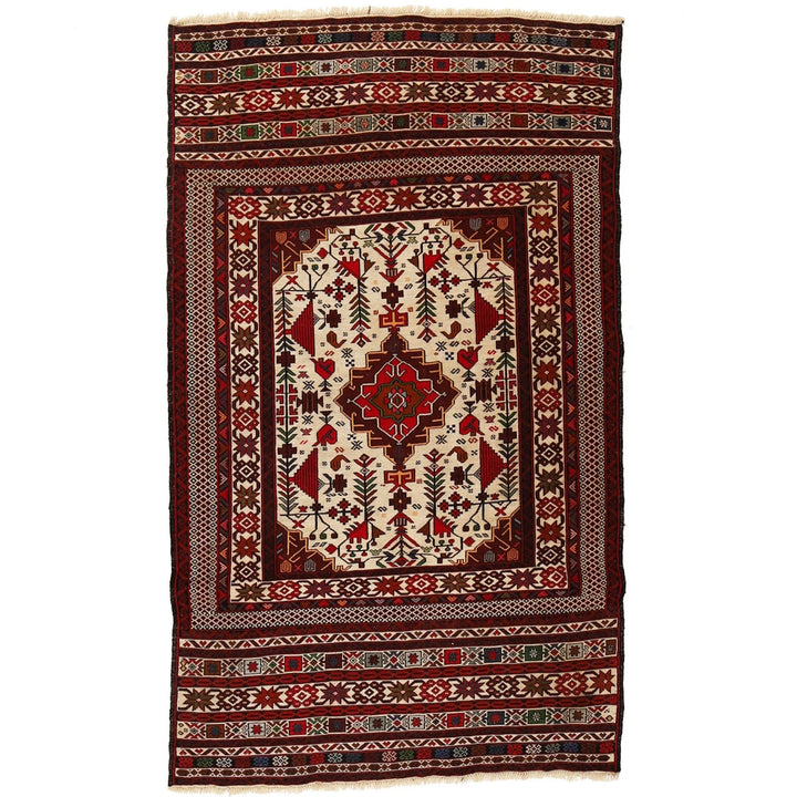 Afghan Maliki Kilim Rug 4' 1" x 6' 1" Flat-Weave | No. AL63246
