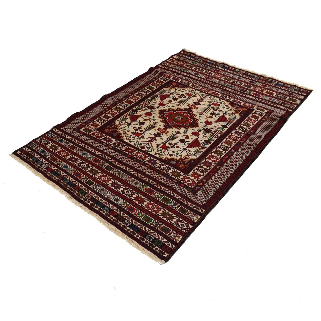 Afghan Maliki Kilim Rug 4' 1" x 6' 1" Flat-Weave | No. AL63246