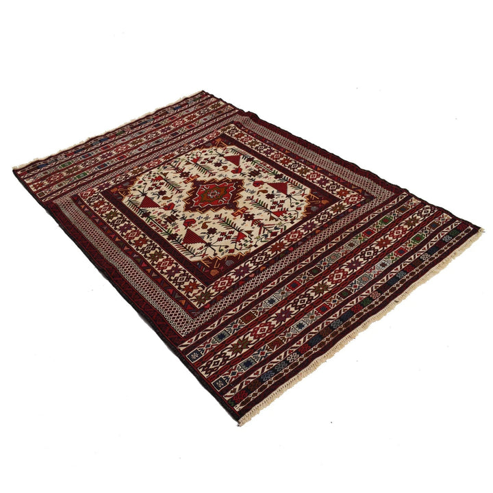 Afghan Maliki Kilim Rug 4' 1" x 6' 1" Flat-Weave | No. AL63246