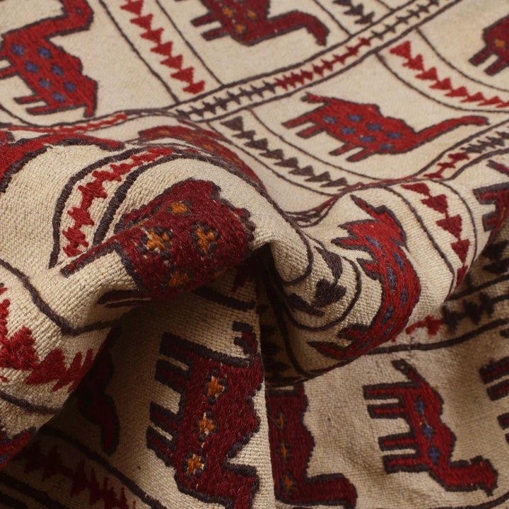 White Afghan Soumak Rug 4' 2" x 6' 6" Flat-Weave | No. AL63251