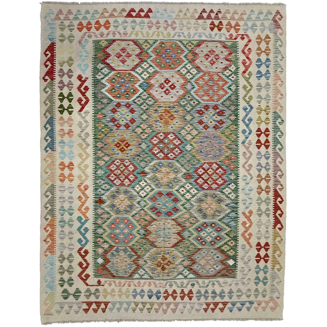 Afghan Vegetable Kilim Rug 6' 4" x 9' 5" Flat-Weave | No. AL632607