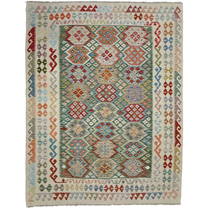 Afghan Vegetable Kilim Rug 6' 4" x 9' 5" Flat-Weave | No. AL632607