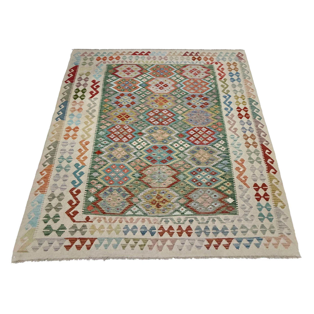 Afghan Vegetable Kilim Rug 6' 4" x 9' 5" Flat-Weave | No. AL632607